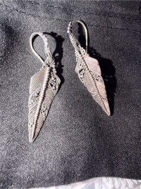 Sterling Silver Leaf Drop Earrings - Silver